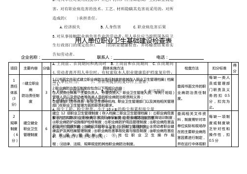 用人单位职业卫生基础建设检查表