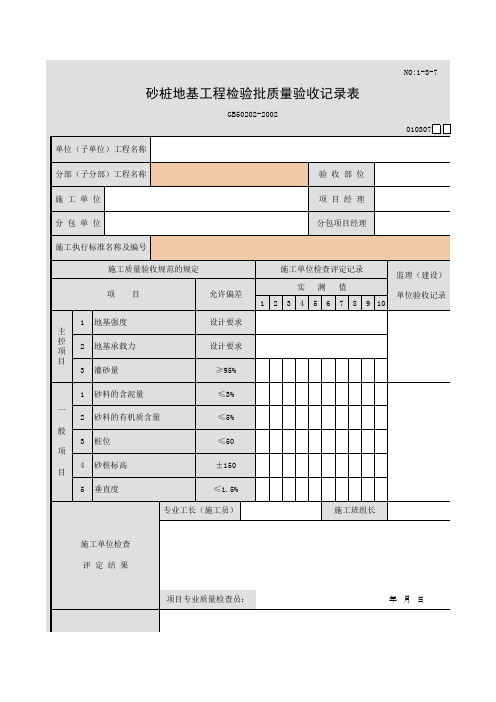 砂桩地工程检验批质量验收记录表