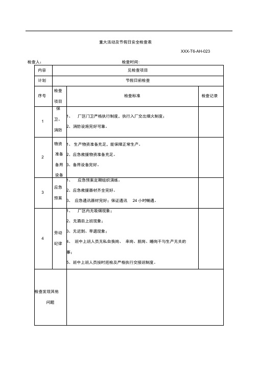 8.重大活动及节假日安全检查表