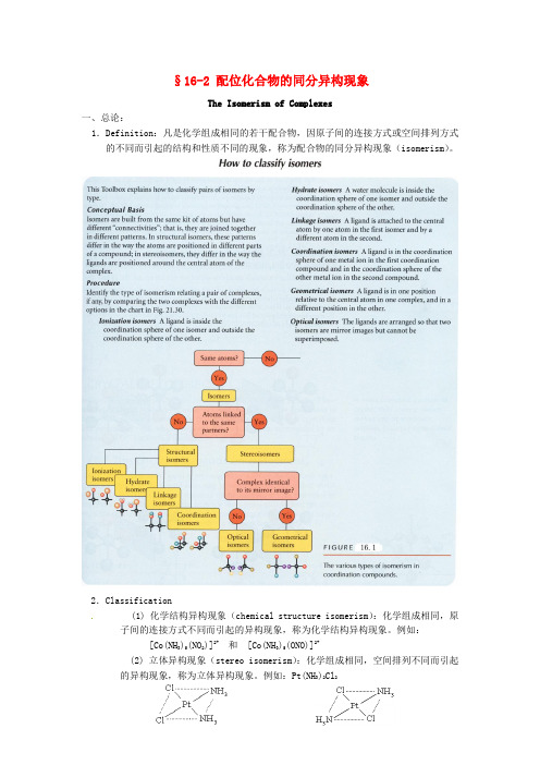 高中化学竞赛辅导无机化学16.2配位化合物的同分异构现象知识点素材