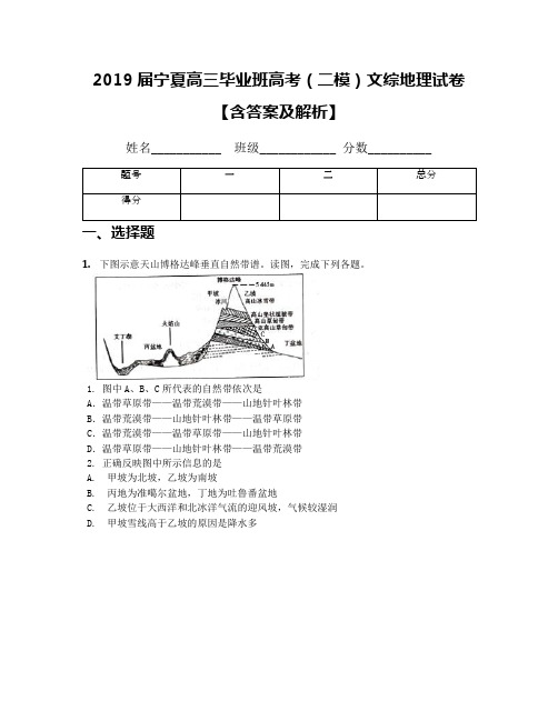 2019届宁夏高三毕业班高考(二模)文综地理试卷【含答案及解析】