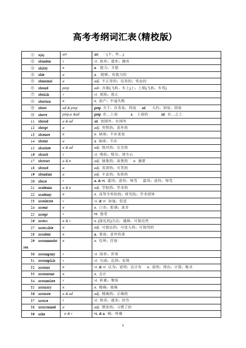 2020高考英语考纲词汇表(精校版)-中英