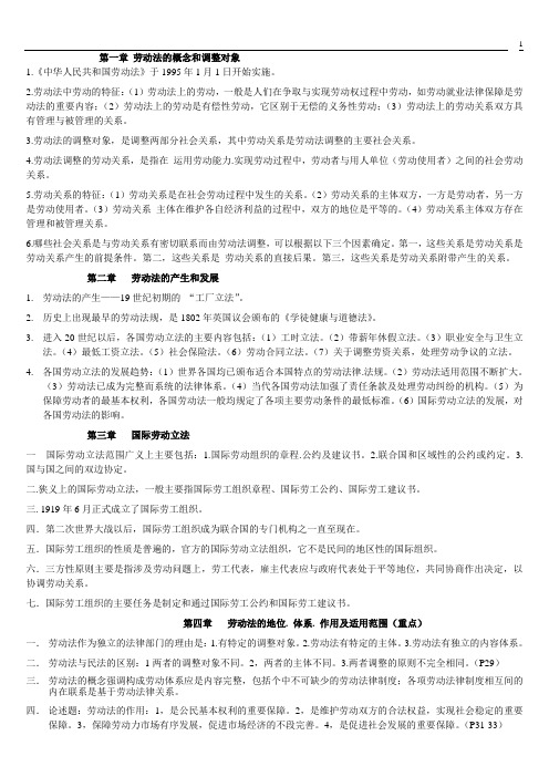 劳动法学考前总复习范围