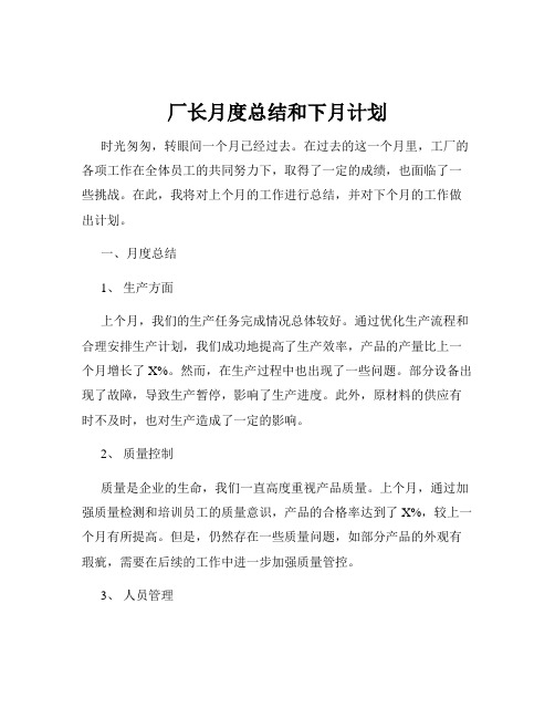 厂长月度总结和下月计划