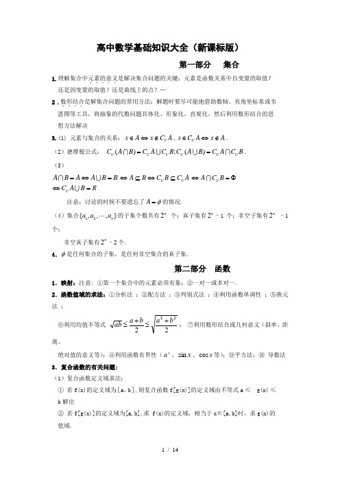 高中数学基础知识大全(全国新课标版)