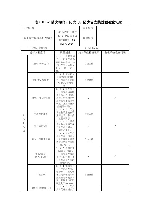 防火卷帘、防火门、防火窗安装过程检查记录 (1) - 副本