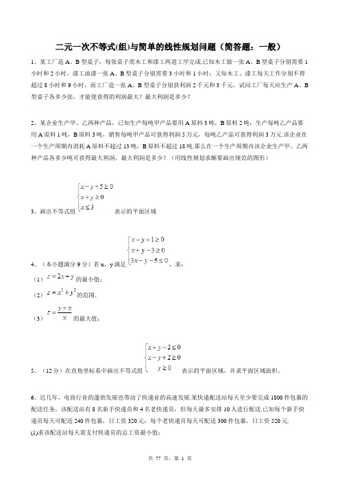 高中数学必修五同步练习题库：二元一次不等式(组)与简单的线性规划问题(简答题：一般)