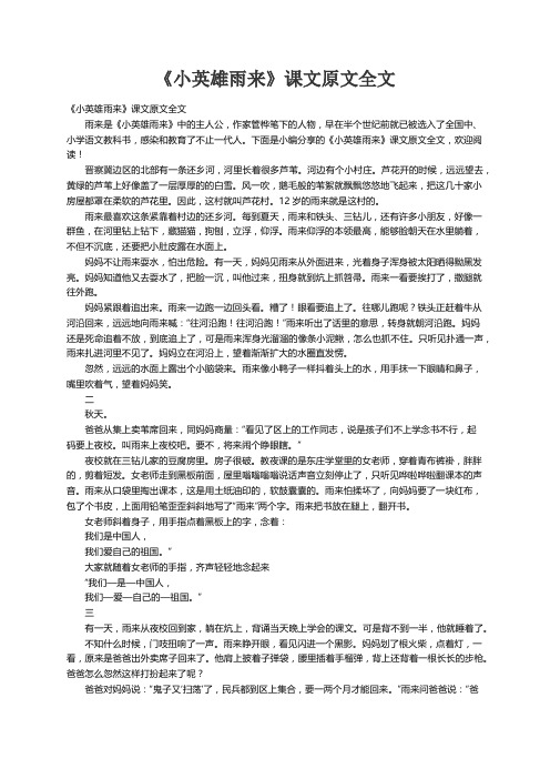 《小英雄雨来》课文原文全文