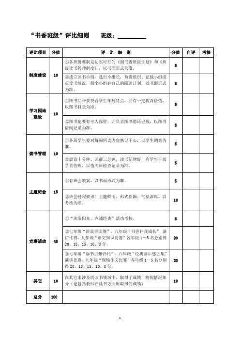 书香班级评比表