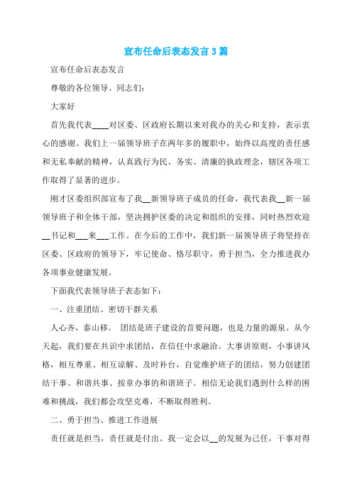 宣布任命后表态发言3篇