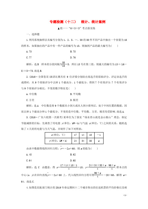 (全国通用)2020版高考数学二轮复习第四层热身篇专题检测(十二)统计、统计案例