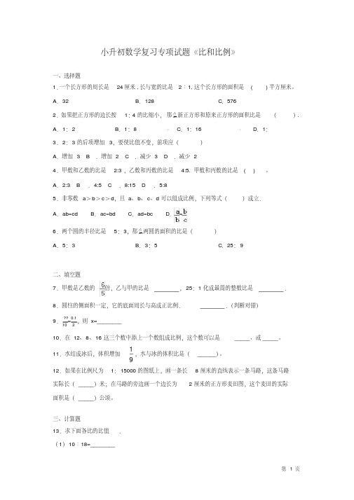 小升初数学复习专项试题《比和比例》含答案