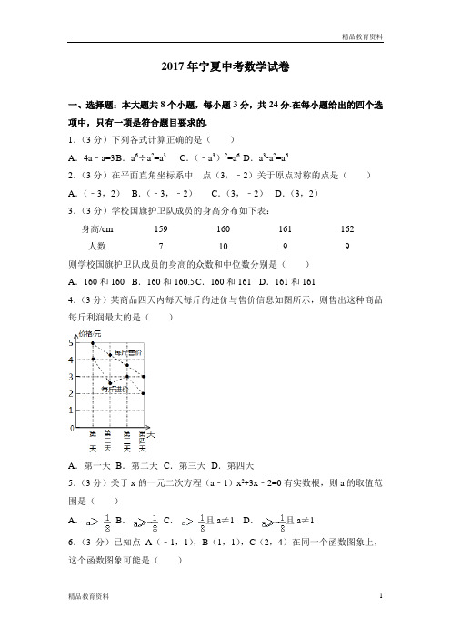 【数学试题专项】2017年度中考数学试题专项整理(1)(精选不同省市)