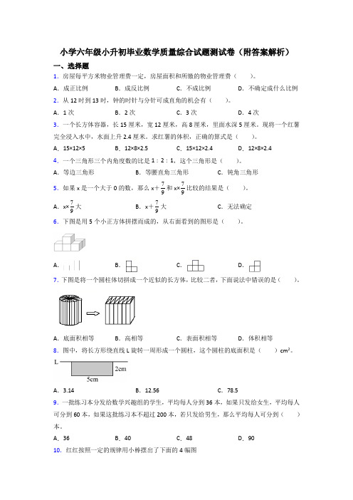 小学六年级小升初毕业数学质量综合试题测试卷(附答案解析)