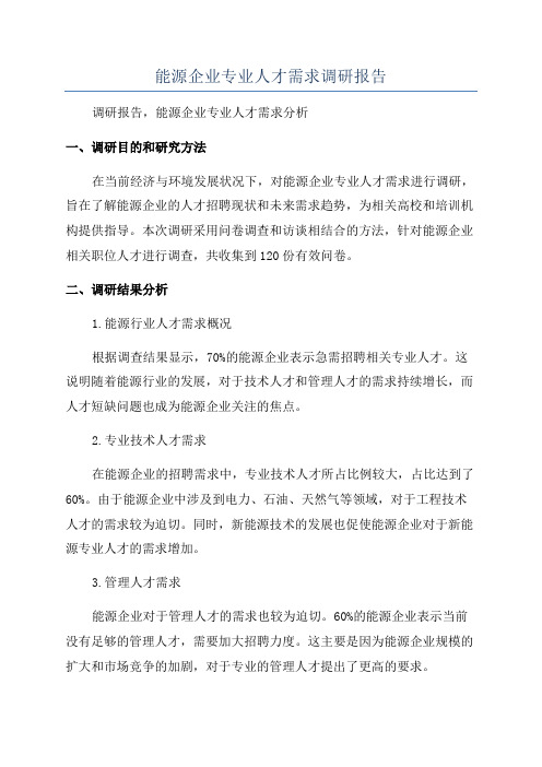 能源企业专业人才需求调研报告