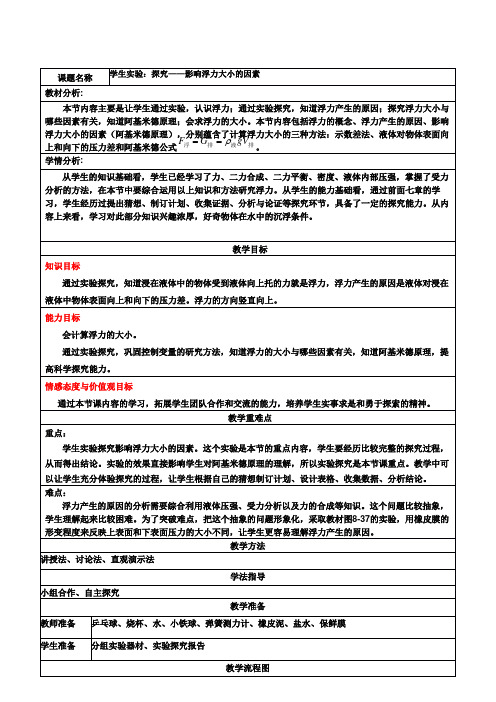 北师大版八年级物理教案：8.5探究------影响浮力大小的因素 (1)