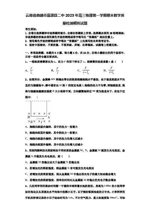 云南省曲靖市富源县二中2023年高三物理第一学期期末教学质量检测模拟试题含解析