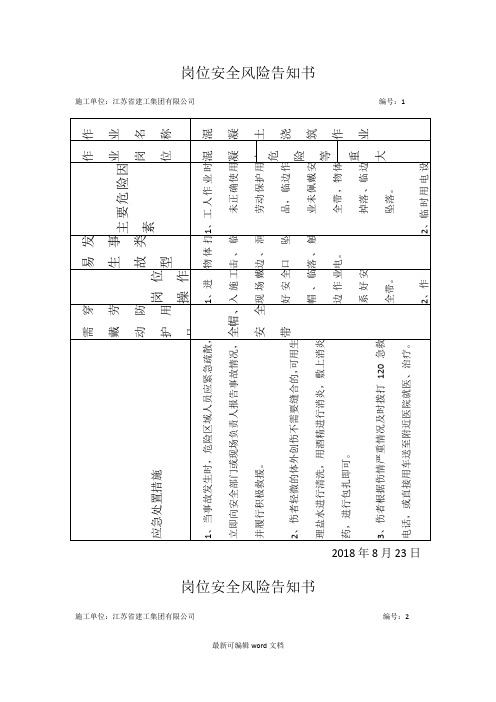 岗位安全风险告知书