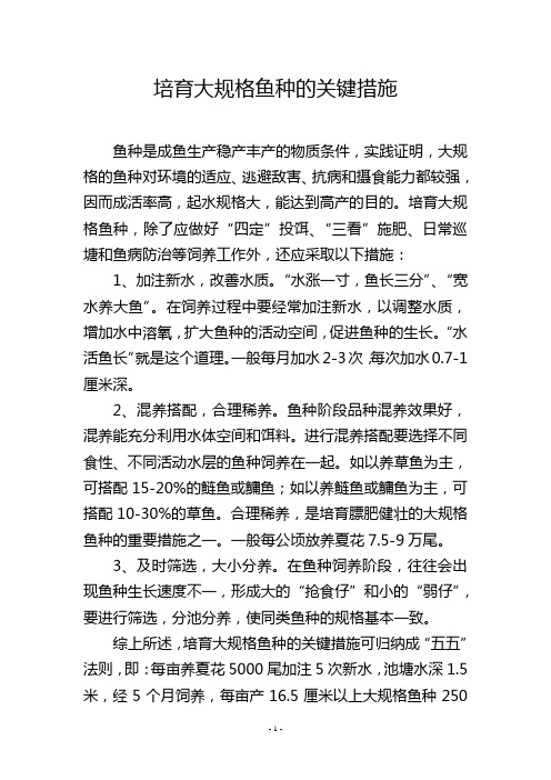 培育大规格鱼种的关键措施