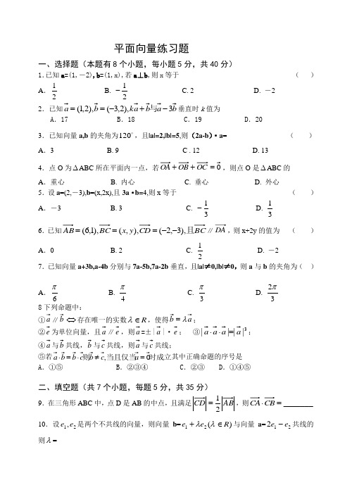 高一平面向量综合练习题及答案