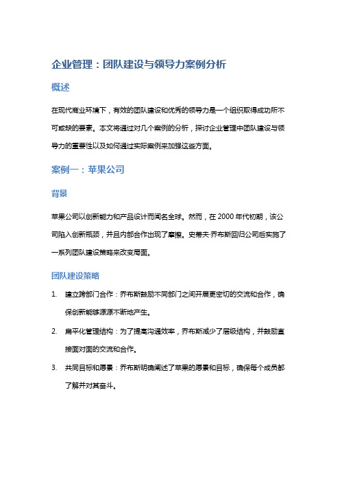 企业管理：团队建设与领导力案例分析