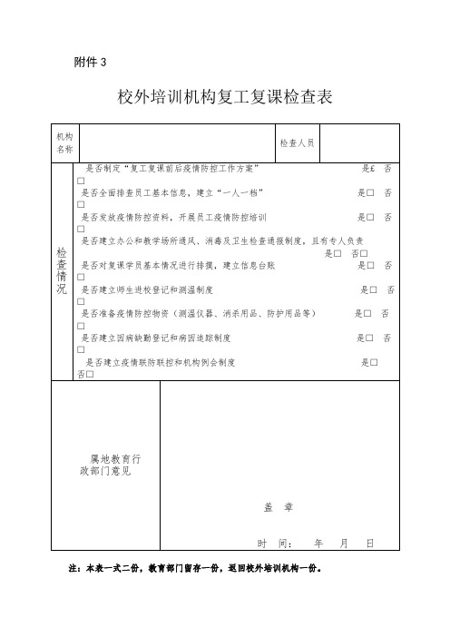 杭州校外培训机构复工复课检查表