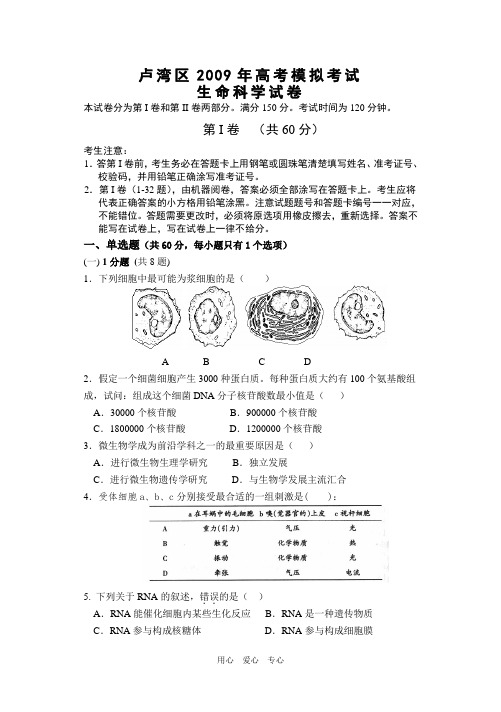 卢湾区2009年高考模拟考试