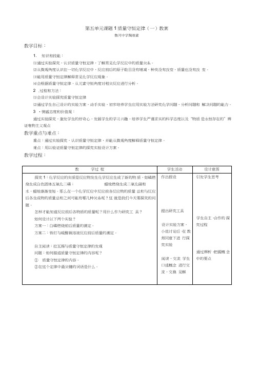 第五单元课题1质量守恒定律教案