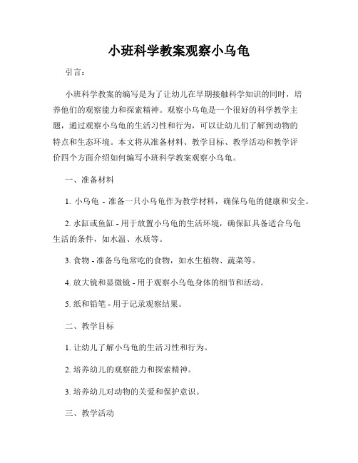 小班科学教案观察小乌龟