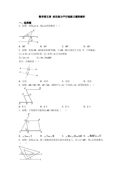 数学第五章 相交线与平行线练习题附解析