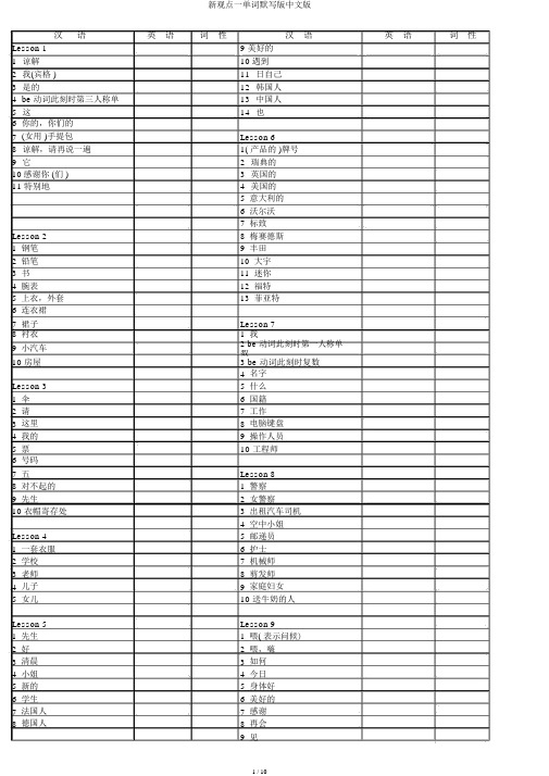 新概念一单词默写版中文版