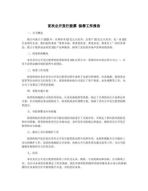 首次公开发行股票 保荐工作报告