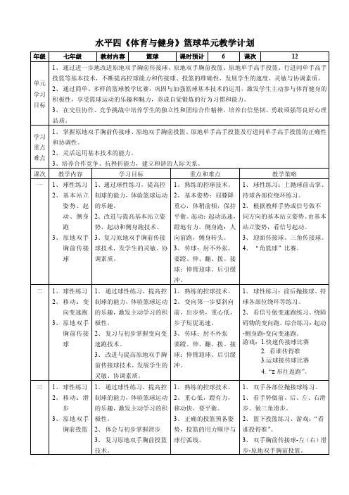 水平四体育与健身篮球单元教学计划