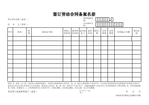 吉林省劳动局签订合同备案名册