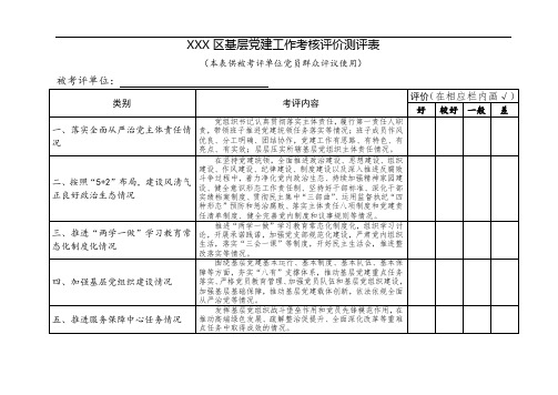 基层党建工作考核评价测评表