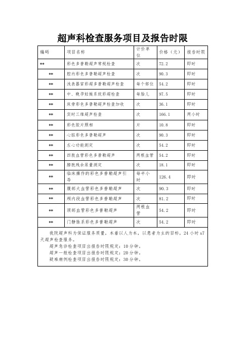 超声科检查项目列表及时限