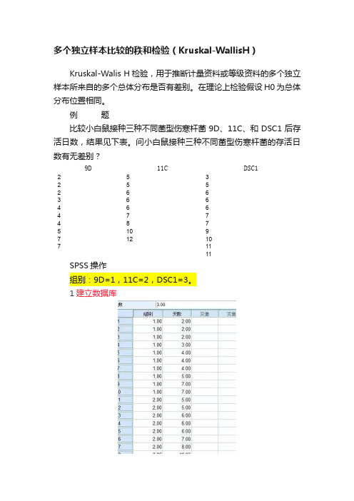 多个独立样本比较的秩和检验（Kruskal-WallisH）