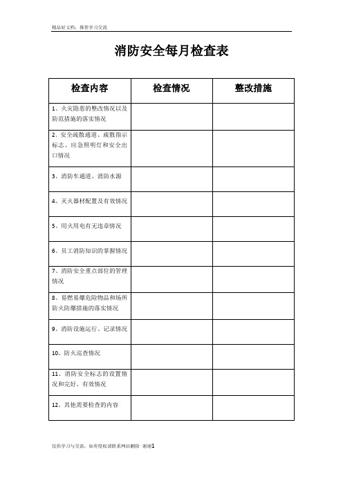 最新消防安全每月检查表