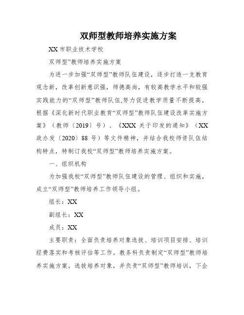 双师型教师培养实施方案