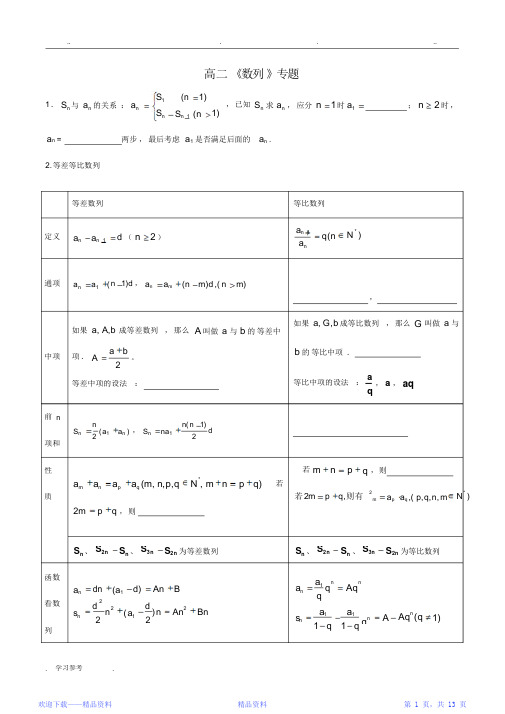 最全面高二数学数列练习题(含答案)(精华版)