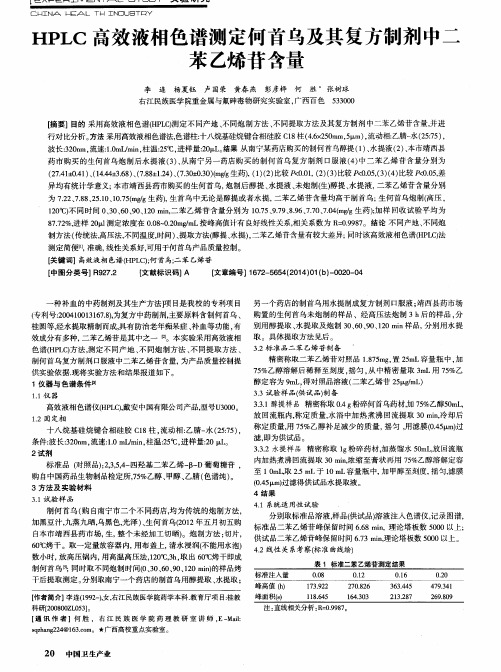 HPLC高效液相色谱测定何首乌及其复方制剂中二苯乙烯苷含量