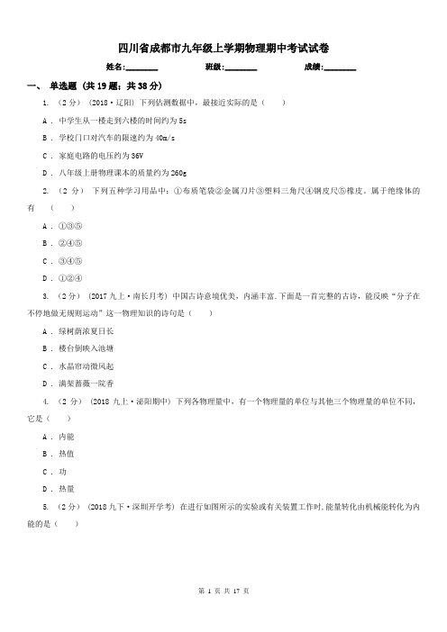 四川省成都市九年级上学期物理期中考试试卷