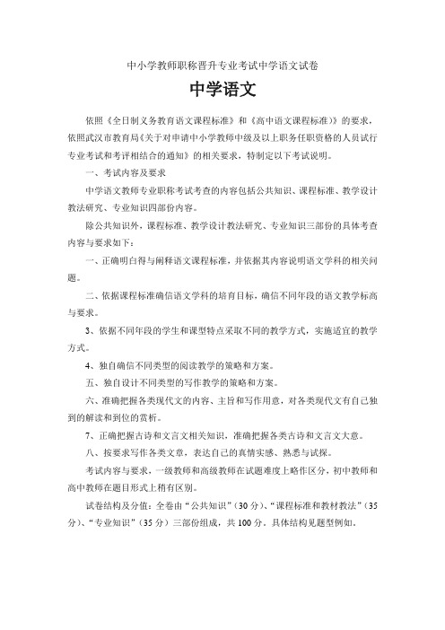 中小学教师职称晋升专业考试(中学语文)说明及试卷