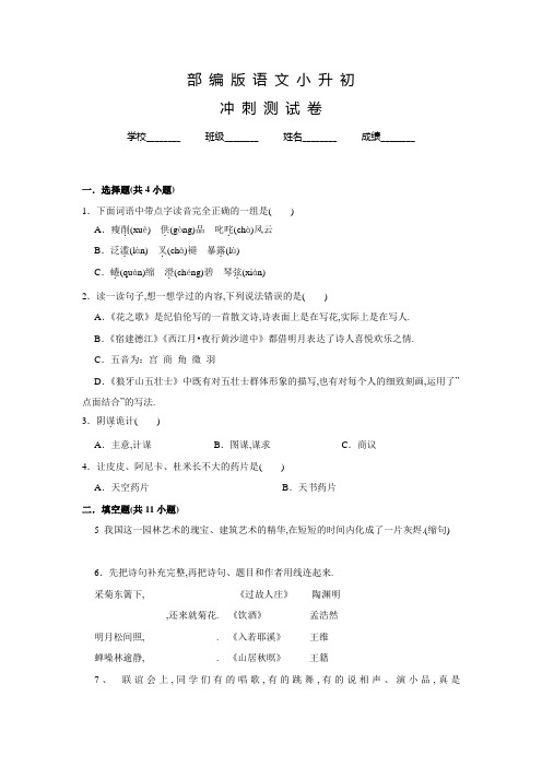 部编版语文小升初模拟卷含答案