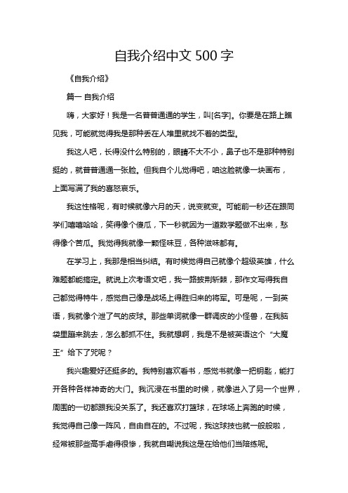 自我介绍中文500字