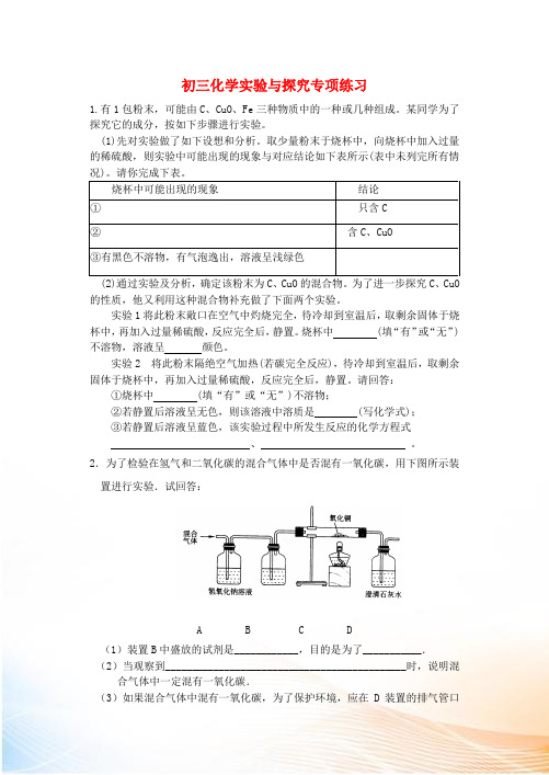 初三化学实验与探究专项练习 浙教版