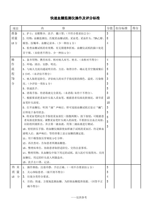 血糖监测评分标准