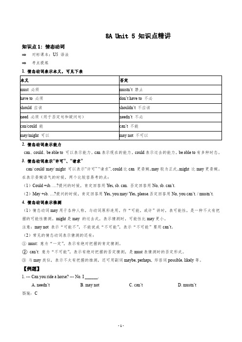 牛津译林版八年级下册8A Unit 5 知识点精讲