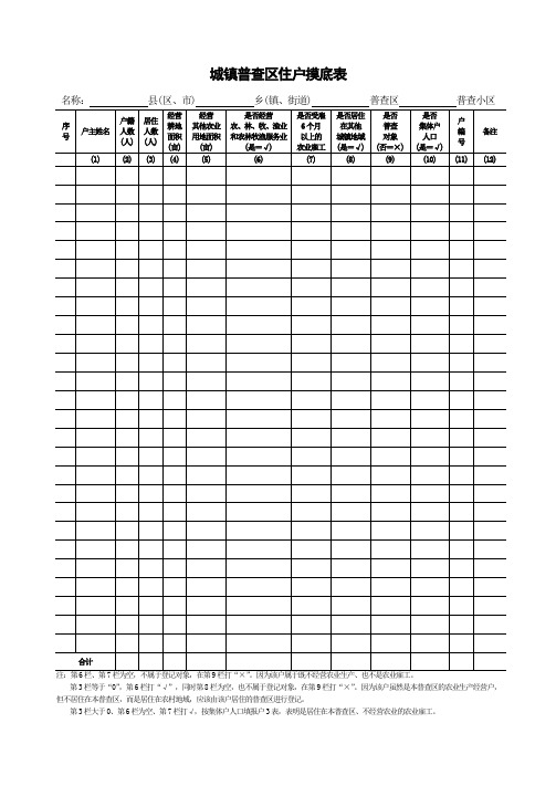 城镇普查区住户摸底表