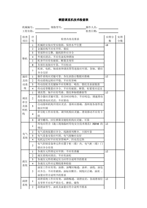 钢筋调直机技术检查表